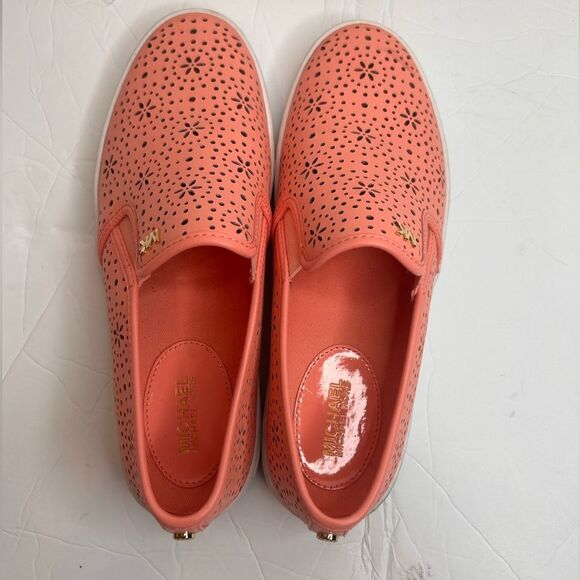 Michael Michael Kors Women’s Kane Perforated SlipOn Sneakers Coral Orange Size 7 - Picture 12 of 13